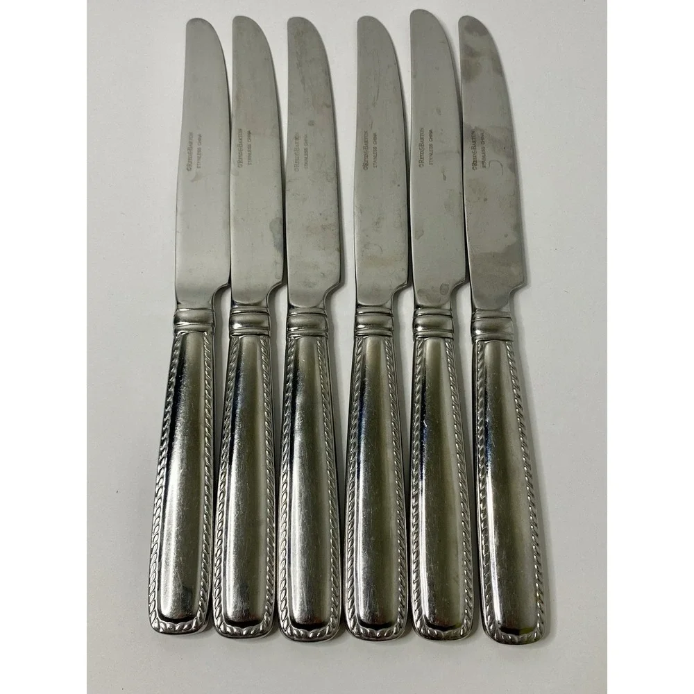 Reed & Barton BARRETT Rope Feathered Edge Glossy Dinner Knives 9 3/4
